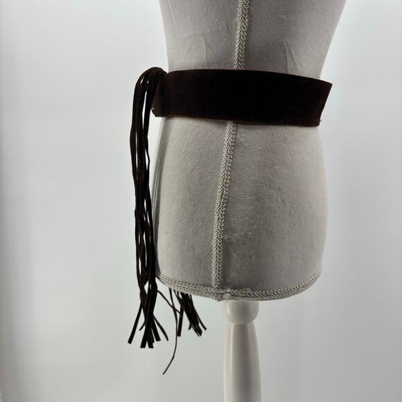 Womens Brown Suede Fringe Belt One Size Two Tone Casual Tie - Picture 9 of 11